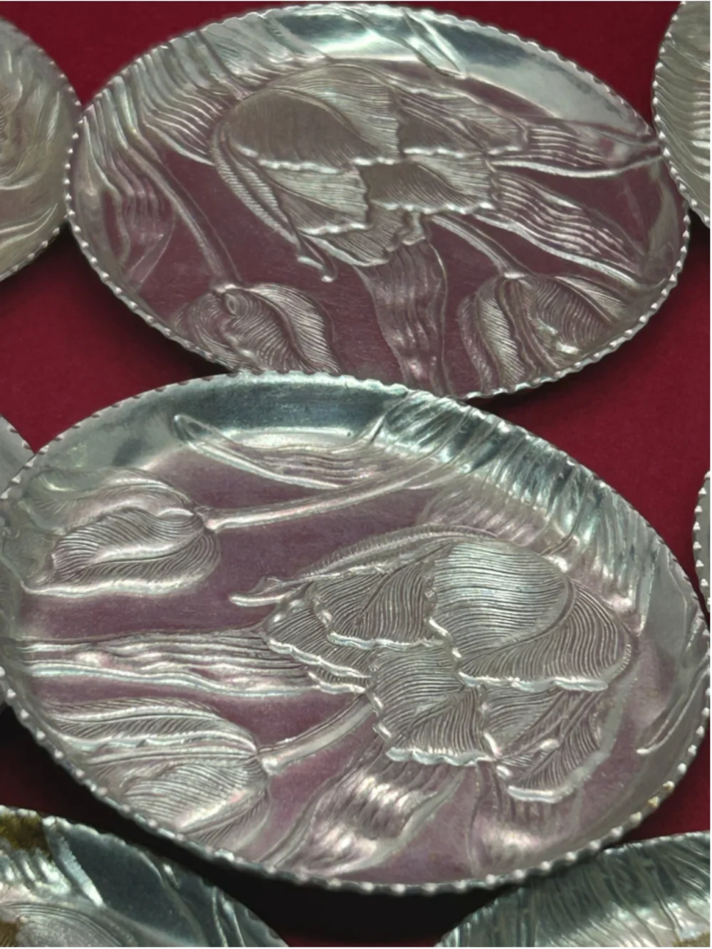 Unbranded Silver Floral Metal Coaster Set, One Size